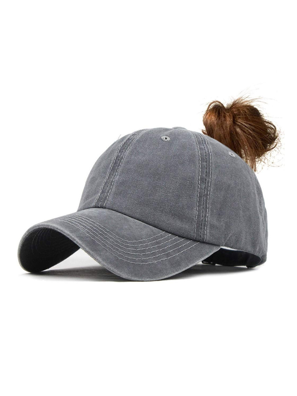 Ponytail Baseball Hat Distressed Retro Washed Womens Twill | Gray | Size M